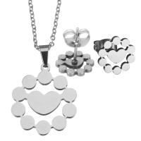 Fashion Stainless Steel Jewelry Sets, Stud Earring & necklace, plated, fashion jewelry & for woman, 19x22.5mm,1.5mm,9.5x10mm, Length:17 Inch, Sold By Set