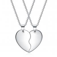 Couple Necklace, Titanium Steel, Heart, silver color plated, 2 pieces & oval chain, 43x35mm, 2Sets/Bag, Sold By Bag
