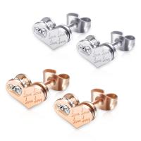 Titanium Steel Stud Earring Heart plated micro pave cubic zirconia & for woman Sold By Bag
