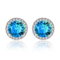 Brass Stud Earring plated micro pave cubic zirconia & for woman Sold By Lot