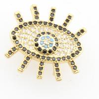 Brass Slide Charm, Evil Eye, plated, DIY & micro pave cubic zirconia, golden, 19.2*18.2*5.78mm, Hole:Approx 11mm, 5PC/Lot, Sold By Lot