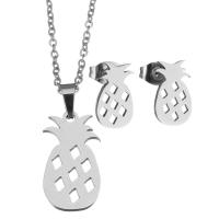 Fashion Stainless Steel Jewelry Sets Stud Earring & necklace Pineapple plated fashion jewelry & for woman 1.5mm Length 17 Inch Sold By Set
