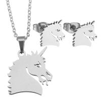Fashion Stainless Steel Jewelry Sets, Stud Earring & necklace, Horse, plated, fashion jewelry & for woman, 18x20mm,1.5mm,9x10mm, Length:17 Inch, Sold By Set