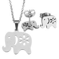 Fashion Stainless Steel Jewelry Sets, Stud Earring & necklace, Elephant, plated, fashion jewelry & for woman, 19x17.5mm,1.5mm,10x8mm, Length:17 Inch, Sold By Set