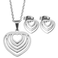 Fashion Stainless Steel Jewelry Sets Stud Earring & necklace Heart plated fashion jewelry & for woman 1.5mm Length 17 Inch Sold By Set