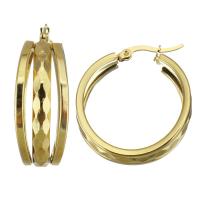 Stainless Steel Hoop Earring, plated, fashion jewelry & for woman, gold, 11x31mm, Sold By Pair