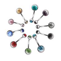 Stainless Steel Belly Ring Unisex & with rhinestone 5mm 8mm Sold By PC