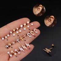 Stainless Steel Ear Piercing Jewelry plated micro pave cubic zirconia & for woman & mixed 0.8mm 6mm 3mm Sold By Set