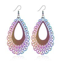 Stainless Steel Drop Earring Teardrop plated for woman & hollow & frosted 73*42mm Sold By Bag