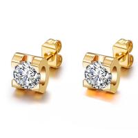 Titanium Steel Stud Earring, plated, hypo allergic & for woman & with cubic zirconia, more colors for choice, 6*6mm,, Sold By Pair