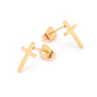 Stainless Steel Stud Earrings Metal Cross stoving varnish Mini & Korean style golden Sold By Pair
