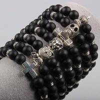 Gemstone Bracelets Abrazine Stone with Zinc Alloy antique silver color plated Unisex black 8mm Approx Sold Per Approx 7.5 Inch Strand