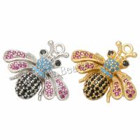 Rhinestone Brass Pendants, Bee, plated, with rhinestone, more colors for choice, 19x4x18mm, Hole:Approx 1.8mm, 10PCs/Lot, Sold By Lot