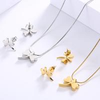 Fashion Stainless Steel Jewelry Sets, Stud Earring & necklace, Titanium Steel, with Stainless Steel, Dragonfly, plated, Korean style & for woman, more colors for choice, 16*14,13*12mm,, Sold By Set