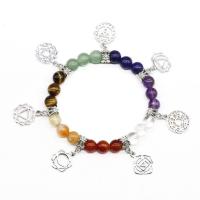 Gemstone Bracelets, Natural Stone, Round, plated, for woman, mixed colors, 8mm,, Sold By Strand