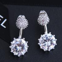 Brass Stud Earring fashion jewelry & micro pave cubic zirconia & for woman silver color nickel lead & cadmium free Sold By Pair