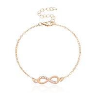 Zinc Alloy Bracelet with 2inch extender chain Number 8 plated oval chain & for woman & with rhinestone 28mm Sold Per Approx 7.5 Inch Strand