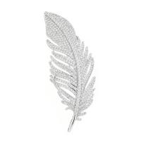 Fashion Brooch Jewelry, Brass, Feather, platinum plated, micro pave cubic zirconia & for woman, metallic color plated, nickel, lead & cadmium free, 25x65mm, Sold By PC
