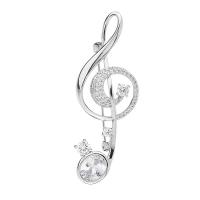 Fashion Brooch Jewelry, Brass, Music Note, platinum plated, micro pave cubic zirconia & for woman, metallic color plated, nickel, lead & cadmium free, 20x55mm, Sold By PC