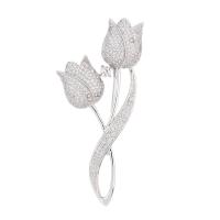 Fashion Brooch Jewelry Brass Flower platinum plated micro pave cubic zirconia & for woman metallic color plated nickel lead & cadmium free Sold By PC
