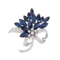 Fashion Brooch Jewelry, Brass, with Crystal, plated, micro pave cubic zirconia & for woman, blue, nickel, lead & cadmium free, 40x45mm, Sold By PC