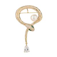 Fashion Brooch Jewelry, Brass, with Plastic Pearl, Snake, plated, micro pave cubic zirconia & for woman & hollow, more colors for choice, nickel, lead & cadmium free, 36x63mm, Sold By PC