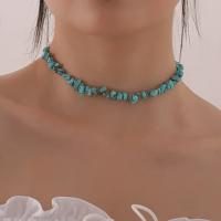 Mode-Halskette, Natürliche Türkis, mit Zinklegierung, Unregelmäßige, plattiert, für Frau, keine, frei von Nickel, Blei & Kadmium, 3-10mm, verkauft per ca. 14.2 ZollInch Strang