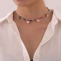 Fashion Choker halskæde, Zinc Alloy, med Seedbead, Butterfly, forgyldt, for kvinde, flere farver til valg, nikkel, bly & cadmium fri, 10mm, Solgt Per Ca. 14.8 inch Strand