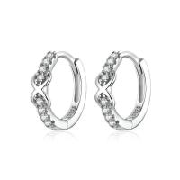925 Sterling Silver Hoop Earrings Donut platinum plated micro pave cubic zirconia & for woman silver color 12mm Sold By Pair