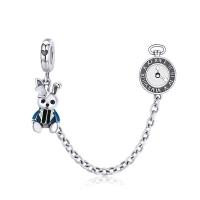 925 Sterling Silver European Clip Cartoon oxidation micro pave cubic zirconia & enamel silver color 57mm Sold By PC