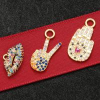 Cubic Zirconia Micro Pave Brass Pendant gold color plated & with rhinestone metallic color plated    Sold By Lot