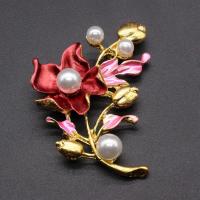 Brass Jewelry Connector Flower gold color plated DIY & enamel & 1/2 loop red nickel lead & cadmium free Sold By Bag