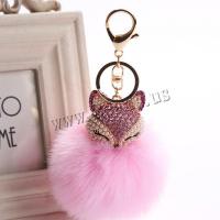 Zinc Alloy Key Clasp Plush with Zinc Alloy Fox for woman & with rhinestone Sold By Lot