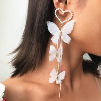 Zinc Alloy Drop Earrings with Plastic Pearl Butterfly gold color plated for woman white and black nickel lead & cadmium free Sold By Pair