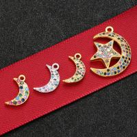 Rhinestone Brass Pendants Moon and Star plated DIY & micro pave rhinestone 14*8 22*16mm Approx 1.5mm Sold By Bag