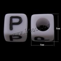 Alphabet Acrylic Beads, Cube, different designs for choice & with letter pattern & solid color, 7*7mm, Hole:Approx 3mm, 1950PC/Bag, Sold By Bag
