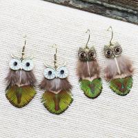 Zinc Alloy Drop Earrings with Feather Owl plated & for woman & with rhinestone nickel lead & cadmium free Sold By Lot