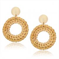 Tibetan Style Drop Earrings, with Rattan, plated, for woman & hollow, khaki, 47mm, 5Pairs/Lot, Sold By Lot