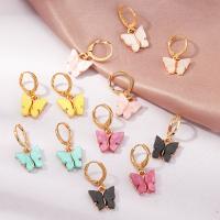 Huggie Hoop Drop Earring Zinc Alloy with Acrylic Butterfly gold color plated for woman Sold By Lot