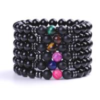 Gemstone Bracelets Black Stone with Elastic Thread plated fashion jewelry nickel lead & cadmium free 8mm Sold By Strand