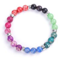 Natural Mixed Color Impression Jasper Bracelets with Zinc Alloy Spacer plated fashion jewelry & Unisex 8mm Sold By Strand
