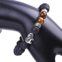 Gemstone & Lava Stone Bracelets with Elastic Thread & Elephant Thailand Sterling Silver Charms plated fashion jewelry & Unisex 8mm Sold By Strand