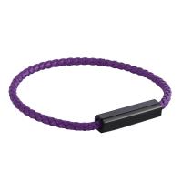 PU Leather Cord Bracelets, Microfiber PU, stainless steel magnetic clasp, gun black plated, different length for choice & for couple, purple, 4mm, Sold By Strand