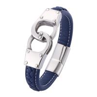 PU Leather Cord Bracelets, Microfiber PU, with Stainless Steel, silver color plated, different length for choice & Unisex, blue, 12x6mm, Sold By Strand