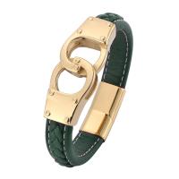 PU Leather Cord Bracelets, Microfiber PU, with Stainless Steel, gold color plated, different length for choice & Unisex, green, 12x6mm, Sold By Strand
