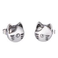 Stainless Steel Stud Earrings, 316L Stainless Steel, Cat, fashion jewelry & for woman, original color, 9x9mm, Sold By Pair