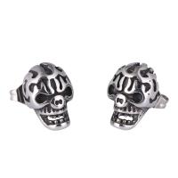 Stainless Steel Stud Earrings, 316L Stainless Steel, Skull, fashion jewelry & for woman, original color, 13x9mm, Sold By Pair
