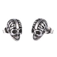 Stainless Steel Stud Earrings, Skull, fashion jewelry, silver color, Sold By Pair