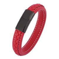 PU Leather Cord Bracelets, Stainless Steel, with Microfiber PU, fashion jewelry, red, Sold By PC