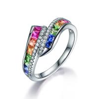 Circón cúbico anillo de latón, metal, diverso tamaño para la opción & para mujer & con diamantes de imitación, multicolor, libre de níquel, plomo & cadmio, 9.50mm, Vendido por UD